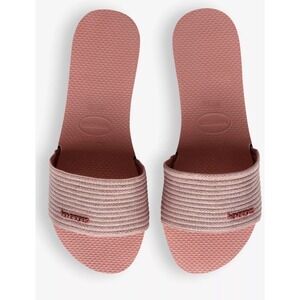 Havaianas You Saint Tropez Mesh Slide Sandals Rose Gold Clay Womens Sz 6W 35-36